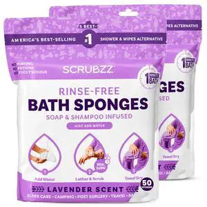 Disposable No Rinse Bathing Wipes - All-in-1 Single Use Shower Wipes, Simply Dampen, Lather, and Dry Without Shampoo or Rinsing (Lavender, 2-Pack) Disposable No Rinse Bathing Wipes - All-in-1 Single Use Shower Wipes, Simply Dampen, Lather, and Dry Without Shampoo or Rinsing (Lavender, 2-Pack)
