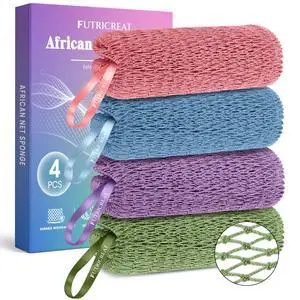 4 Pack African Net Sponge Authentic, Exfoliating Washcloth, Body & Back Scrubber, Better Than Traditional Loofahs, Perfect for Daily Shower & Travel, Pink, Blue, Purple & Green 4 Pack African Net Sponge Authentic, Exfoliating Washcloth, Body & Back Scrubber, Better Than Traditional Loofahs, Perfect for Daily Shower & Travel, Pink, Blue, Purple & Green