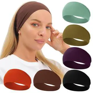 Women's Extra Soft Wide Thick Yoga Headbands, Non Slip Sweat Bands, 6 Pack Solid Hair Bands, Black, Tennis, Yoga, Running Women's Extra Soft Wide Thick Yoga Headbands, Non Slip Sweat Bands, 6 Pack Solid Hair Bands, Black, Tennis, Yoga, Running