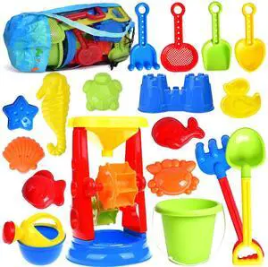 Beach Toys, 19 Piece Sand Toys Set Kids Sandbox Toys Includes Water Wheel Beach Tool Kit Bucket Watering Can Molds with Mesh Bag for Kids Ages 3-13 Beach Toys, 19 Piece Sand Toys Set Kids Sandbox Toys Includes Water Wheel Beach Tool Kit Bucket Watering Can Molds with Mesh Bag for Kids Ages 3-13