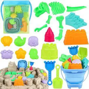Beach Toys with Sand Molds, Collapsible Bucket for Kids Ages 3-12 Beach Toys with Sand Molds, Collapsible Bucket for Kids Ages 3-12