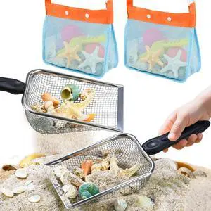 2 PCS Beach Mesh Shovel Sand Sifters with 2 PCS Mesh Beach Bag 2 PCS Beach Mesh Shovel Sand Sifters with 2 PCS Mesh Beach Bag