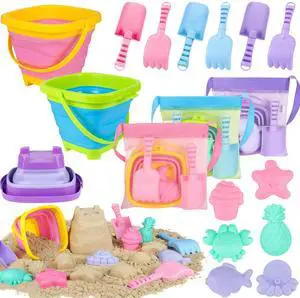 Collapsible Beach Toys, 3 Silicone Sand Buckets for Kids Ages 3-10 Collapsible Beach Toys, 3 Silicone Sand Buckets for Kids Ages 3-10