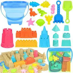 Beach Toys with Collapsible Bucket, Sand Castle Kit for Kids 3-12 Beach Toys with Collapsible Bucket, Sand Castle Kit for Kids 3-12