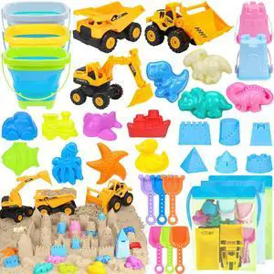 Beach Toys with 3 Trucks, Collapsible Buckets for Kids Ages 3-12 Beach Toys with 3 Trucks, Collapsible Buckets for Kids Ages 3-12