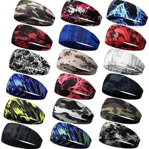18 Pcs Sports Sweatbands for Men Women Camo Headbands Workout Non Slip Headbands Breathable Head Band Fitness Stretchy Unisex Hairband for Yoga Running Cycling Ball (Vibrant Colors, Stylish) 18 Pcs Sports Sweatbands for Men Women Camo Headbands Workout Non Slip Headbands Breathable Head Band Fitness Stretchy Unisex Hairband for Yoga Running Cycling Ball (Vibrant Colors, Stylish)