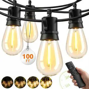 Outdoor String Lights Patio Light - 100Ft Outside Waterproof Dimmable Bulbs Outdoor String Lights Patio Light - 100Ft Outside Waterproof Dimmable Bulbs