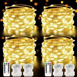 4 Pack Fairy Lights Battery Operated with Remote 33FT 100 LED Warm White 4 Pack Fairy Lights Battery Operated with Remote 33FT 100 LED Warm White