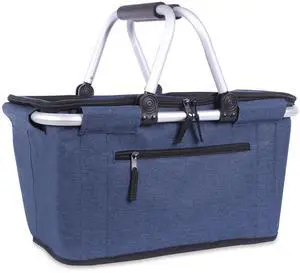 Picnic Basket, Collapsible Shopping Basket with Lid 27L Large Market Basket with Handles Reusable Folding Grocery Basket Insulated Cooler Bag for Picnic Travel, Blue Picnic Basket, Collapsible Shopping Basket with Lid 27L Large Market Basket with Handles Reusable Folding Grocery Basket Insulated Cooler Bag for Picnic Travel, Blue