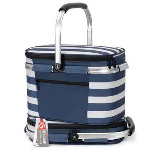 Picnic Basket, 22L Insulated Cooler Foldable, Thick, Blue White Picnic Basket, 22L Insulated Cooler Foldable, Thick, Blue White