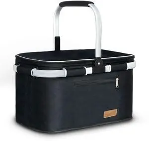 35L Large Picnic Basket 2 Layers of Internal Pockets Leak-Proof and Insulated Folding with Internal Support for enhansed Stability, Wedding Gifts for Couple(Black) 35L Large Picnic Basket 2 Layers of Internal Pockets Leak-Proof and Insulated Folding with Internal Support for enhansed Stability, Wedding Gifts for Couple(Black)