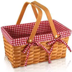 Picnic Basket, Natural Woven Basket with Double Folding Handles, Woodchip Basket & Organizer Blanket Storage for Egg Gathering, Wedding, Candy Gift & Toy (13 x 8 x 6-1/4 Inches) Picnic Basket, Natural Woven Basket with Double Folding Handles, Woodchip Basket & Organizer Blanket Storage for Egg Gathering, Wedding, Candy Gift & Toy (13 x 8 x 6-1/4 Inches)