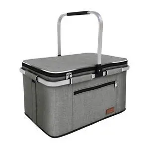 35L Large Picnic Basket 2 Layers of Internal Pockets Leak-Proof and Insulated Folding with Internal Support for enhansed Stability, Wedding Gifts for Couple(Grey) 35L Large Picnic Basket 2 Layers of Internal Pockets Leak-Proof and Insulated Folding with Internal Support for enhansed Stability, Wedding Gifts for Couple(Grey)