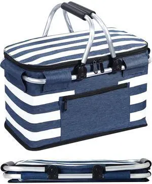 Insulated Picnic Basket,Leak-Proof Collapsible Cooler Bag,26L Grocery Basket with Lid,2 Sturdy Handles,Storage Basket for Picnic,Food Delivery,Take Outs,Market Shopping,Travel (Blue) Insulated Picnic Basket,Leak-Proof Collapsible Cooler Bag,26L Grocery Basket with Lid,2 Sturdy Handles,Storage Basket for Picnic,Food Delivery,Take Outs,Market Shopping,Travel (Blue)