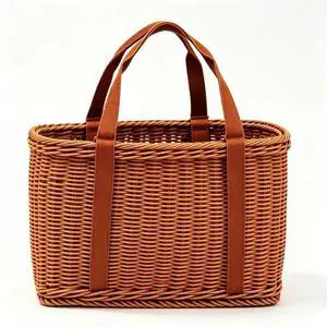 Shopping Wicker Basket with Handles, Handwoven Picnic Basket, Portable Storage Decor for Kitchen, Home, Outdoor and Farmers Market (M) Shopping Wicker Basket with Handles, Handwoven Picnic Basket, Portable Storage Decor for Kitchen, Home, Outdoor and Farmers Market (M)