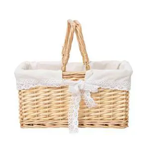 Handwoven Wicker Picnic Basket with Lace Lining, Natural Rattan Tote with Handles, Boho Basket for Outdoor Picnics, Bridal Showers, Weddings & Home Storage Handwoven Wicker Picnic Basket with Lace Lining, Natural Rattan Tote with Handles, Boho Basket for Outdoor Picnics, Bridal Showers, Weddings & Home Storage