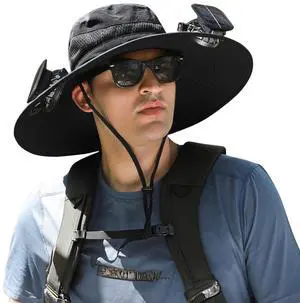 Outdoor Wide Brim Sun Hat with 2 Solar Fan Sun Bucket Hat for Men Women UPF 50+ Bucket Fishing & Beach Hat with Fan Built in (US, Alpha, Medium, XX-Large, Black) Outdoor Wide Brim Sun Hat with 2 Solar Fan Sun Bucket Hat for Men Women UPF 50+ Bucket Fishing & Beach Hat with Fan Built in (US, Alpha, Medium, XX-Large, Black)