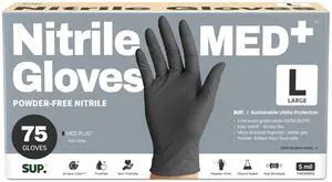 MED+ Black Nitrile Exam Gloves, 5 MIL Extra Durable Medical Disposable Gloves Latex & Powder Free Food Safe Cooking Cleaning 75 Ct (Large) MED+ Black Nitrile Exam Gloves, 5 MIL Extra Durable Medical Disposable Gloves Latex & Powder Free Food Safe Cooking Cleaning 75 Ct (Large)
