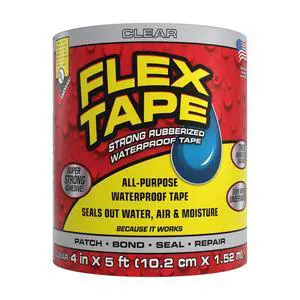 Original Thick Flexible Rubberized Waterproof Tape - Seal and Patch Leaks, Works Underwater, Indoor Outdoor - Home RV Roof Plumbing and Pool Repairs, Clear, 4 in x 5 ft, Pack of 1 Original Thick Flexible Rubberized Waterproof Tape - Seal and Patch Leaks, Works Underwater, Indoor Outdoor - Home RV Roof Plumbing and Pool Repairs, Clear, 4 in x 5 ft, Pack of 1