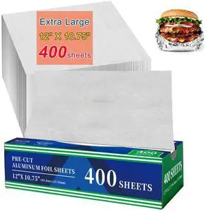 Aluminum Foil Sheets, 400 Pre-Cut Tin foil, 12" x 10.75" Pop-Up Foil Sheets for Food Wrap, Hot Dog or Sandwichs Wrap, Grilling, Cooking, Baking, Catering, Restaurant, Kitchen Use Aluminum Foil Sheets, 400 Pre-Cut Tin foil, 12" x 10.75" Pop-Up Foil Sheets for Food Wrap, Hot Dog or Sandwichs Wrap, Grilling, Cooking, Baking, Catering, Restaurant, Kitchen Use