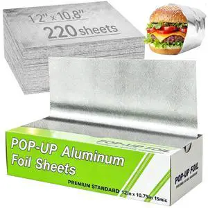 Extra Large Aluminum Foil Sheets, 220 Count 12" x 10.75" Tin Foil Aluminum Wraps Pre-Cut Pop-Up Dispenser For Food Wrap, Hot Dog or Sandwich Wrap, Food Storage, Baking, Kitchen Use Extra Large Aluminum Foil Sheets, 220 Count 12" x 10.75" Tin Foil Aluminum Wraps Pre-Cut Pop-Up Dispenser For Food Wrap, Hot Dog or Sandwich Wrap, Food Storage, Baking, Kitchen Use
