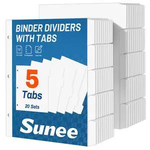 Binder Dividers with Tabs for 3 Ring Binder, 8.5 x 11 Paper White Binder Dividers Blank with 5 Tabs, 20 Sets Page Dividers for School, Office and Home, 100 Dividers Binder Dividers with Tabs for 3 Ring Binder, 8.5 x 11 Paper White Binder Dividers Blank with 5 Tabs, 20 Sets Page Dividers for School, Office and Home, 100 Dividers