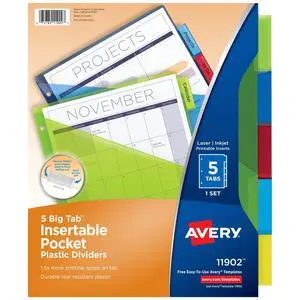 Dividers for 3 Ring Binders, 5 Tab Plastic Binder Dividers, Pockets, Insertable Big Tabs, Multicolor, Extend Beyond Sheet Protectors, 1 Set (11902) Dividers for 3 Ring Binders, 5 Tab Plastic Binder Dividers, Pockets, Insertable Big Tabs, Multicolor, Extend Beyond Sheet Protectors, 1 Set (11902)