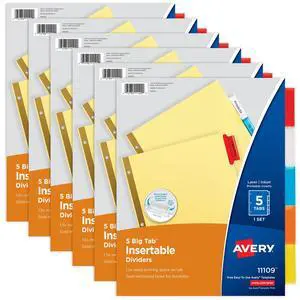 Binder Dividers - 5-Tab Insertable Multicolor Big Tabs for Binders, 6 Sets of Dividers (11109) Binder Dividers - 5-Tab Insertable Multicolor Big Tabs for Binders, 6 Sets of Dividers (11109)