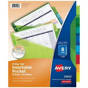 Insertable Plastic Dividers for 3 Ring Binders, 8 Tabs per Set, Big Tabs, One Pocket, Multicolor Binder Dividers, Works with Sheet Protectors (11903) Insertable Plastic Dividers for 3 Ring Binders, 8 Tabs per Set, Big Tabs, One Pocket, Multicolor Binder Dividers, Works with Sheet Protectors (11903)