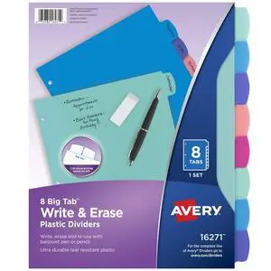 Write & Erase Dividers for 3 Ring Binders, 8 Tabs per Set, Multicolor Big Tabs, Pastels, Binder Dividers Great for Organizing Reports, Projects, and More (16271) Write & Erase Dividers for 3 Ring Binders, 8 Tabs per Set, Multicolor Big Tabs, Pastels, Binder Dividers Great for Organizing Reports, Projects, and More (16271)
