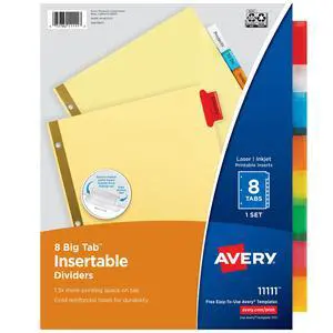 Insertable Dividers for 3 Ring Binders, 8 Tabs per Set, Multicolor Big Tabs, Buff Paper with Gold-Reinforced Holes, Great for Organizing Reports, Projects, and More (11111) Insertable Dividers for 3 Ring Binders, 8 Tabs per Set, Multicolor Big Tabs, Buff Paper with Gold-Reinforced Holes, Great for Organizing Reports, Projects, and More (11111)