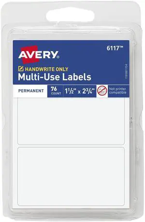 Multi-Use Permanent Labels, 1.5" x 2.75", White, Non-Printable, 76 Blank Labels Total (6117) Multi-Use Permanent Labels, 1.5" x 2.75", White, Non-Printable, 76 Blank Labels Total (6117)