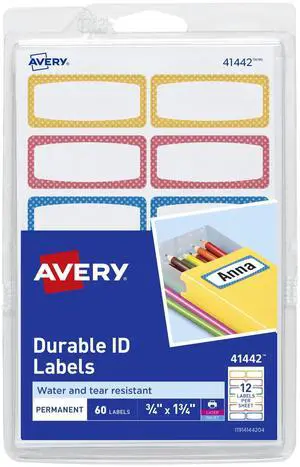 Durable Labels for Kids' Gear, 3/4" x 1-3/4", Assorted Border Colors, Water-Resistant Labels, 60 Total (41442) Durable Labels for Kids' Gear, 3/4" x 1-3/4", Assorted Border Colors, Water-Resistant Labels, 60 Total (41442)