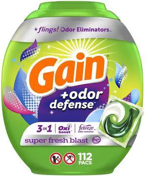 Flings Laundry Detergent Pacs with Odor Defense, 112 Count, Super Fresh Blast Scent, HE 3in1 with Febreze and Oxi Flings Laundry Detergent Pacs with Odor Defense, 112 Count, Super Fresh Blast Scent, HE 3in1 with Febreze and Oxi