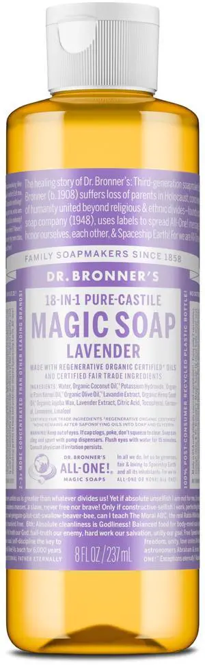 Pure-Castile Magic Liquid Soap (Lavender, 8 Ounce) Made with Regenerative Organic Certified Oils For Face, Body Wash, Baby Soap & Sensitive Skin Concentrated, Vegan, Non-GMO Pure-Castile Magic Liquid Soap (Lavender, 8 Ounce) Made with Regenerative Organic Certified Oils For Face, Body Wash, Baby Soap & Sensitive Skin Concentrated, Vegan, Non-GMO
