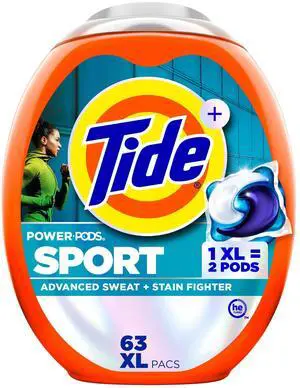 Power Pods Sport Laundry Detergent Pacs, 63 Count, Advanced Sweat + Stain Fighter Power Pods Sport Laundry Detergent Pacs, 63 Count, Advanced Sweat + Stain Fighter