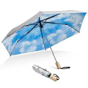 42 Inch UPF 50+ UV Protection Travel Sun Umbrella with Wooden Handle 42 Inch UPF 50+ UV Protection Travel Sun Umbrella with Wooden Handle