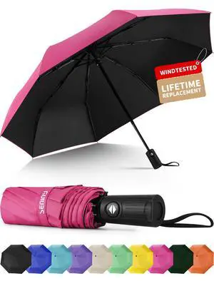 Windproof Travel Umbrella, Automatic Umbrellas for Rain, Portable & Compact Umbrellas for Backpack, Strong UV for Protection, Folding Small Sun Umbrella for Car, Walking, Pink Windproof Travel Umbrella, Automatic Umbrellas for Rain, Portable & Compact Umbrellas for Backpack, Strong UV for Protection, Folding Small Sun Umbrella for Car, Walking, Pink