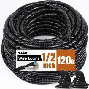120 FT Wire Loom 1/2 Inch, Split Wire Loom Tubing Wire Conduit, Wire Protector Tubing Black 120 FT Wire Loom 1/2 Inch, Split Wire Loom Tubing Wire Conduit, Wire Protector Tubing Black