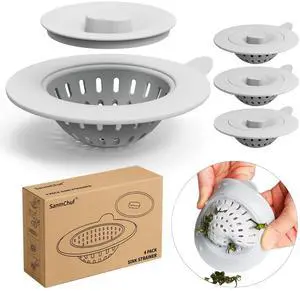 4 Pack Silicone Kitchen Sink Drain Catcher with Lid, 4.4" Top / 3" Mesh Basket, Grey Strainers for 3.13.9 Inch Openings, Anti-Clog Reusable Sink Stopper Covers, Odor-Proof & Easy to Clean 4 Pack Silicone Kitchen Sink Drain Catcher with Lid, 4.4" Top / 3" Mesh Basket, Grey Strainers for 3.13.9 Inch Openings, Anti-Clog Reusable Sink Stopper Covers, Odor-Proof & Easy to Clean