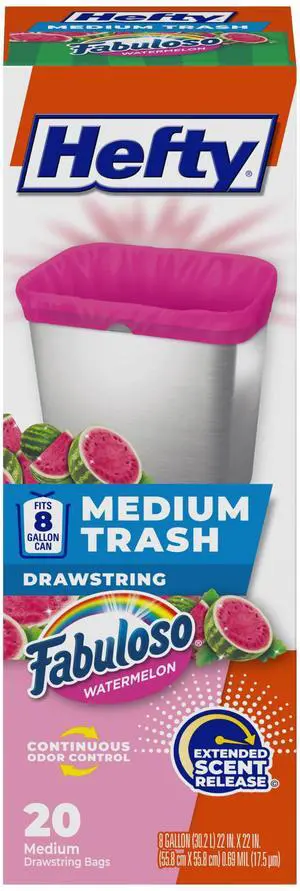 8 Gallon Medium Trash Bags, Pink, Fabuloso Watermelon Scent, 20ct 8 Gallon Medium Trash Bags, Pink, Fabuloso Watermelon Scent, 20ct