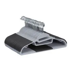 Space Saving Non-Slip Rubber Coated Plastic Hangers with 360° Swivel Hook, Thin, Gray, Pack of 50 Space Saving Non-Slip Rubber Coated Plastic Hangers with 360° Swivel Hook, Thin, Gray, Pack of 50
