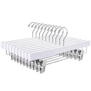 10 Pack White Wooden Pants Hangers with Adjustable Clips, 14" 10 Pack White Wooden Pants Hangers with Adjustable Clips, 14"