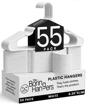 White Plastic Hangers 55 Pack - 10 lb Heavy Duty Plastic Clothes Hangers for Closet - 0.20" Thin, Slim & Space Saving White Coat Hangers for Shirts, Dresses, Jackets, Pants White Plastic Hangers 55 Pack - 10 lb Heavy Duty Plastic Clothes Hangers for Closet - 0.20" Thin, Slim & Space Saving White Coat Hangers for Shirts, Dresses, Jackets, Pants