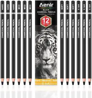 Charcoal Pencils for Drawing,S-Soft, Soft, Medium, Hard 12 Pieces Charcoal Pencils for Drawing,S-Soft, Soft, Medium, Hard 12 Pieces