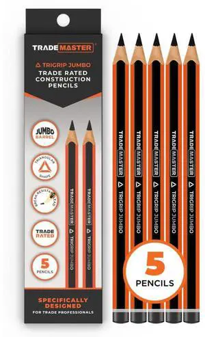 Carpenters Pencils Pack of 5 | Builders Pencil with TriGrip Jumbo Barrel - Construction Pencils Having Hard Lead for Marking Wood, Brick, Concrete & Plasterboard | Work Pencil for Builders Carpenters Pencils Pack of 5 | Builders Pencil with TriGrip Jumbo Barrel - Construction Pencils Having Hard Lead for Marking Wood, Brick, Concrete & Plasterboard | Work Pencil for Builders