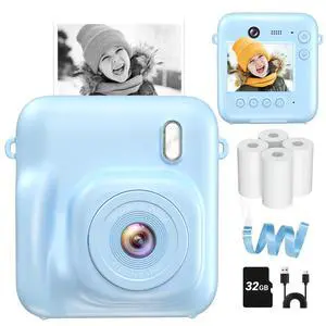 Kids Camera Instant Print, Dual Lens, with Print Paper, 32GB Card(Blue) Kids Camera Instant Print, Dual Lens, with Print Paper, 32GB Card(Blue)
