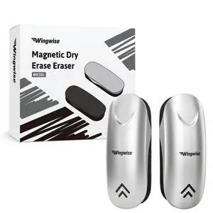 Dry Erase Eraser, Magnetic White Board Eraser for Glass Whiteboards, Comfortable Grip, Strong Magnet, 2-Pack, Silver (WE301) Dry Erase Eraser, Magnetic White Board Eraser for Glass Whiteboards, Comfortable Grip, Strong Magnet, 2-Pack, Silver (WE301)