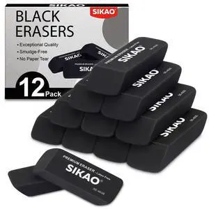 Black Erasers, 12 Pack Block Pencil Erasers Black Erasers, 12 Pack Block Pencil Erasers