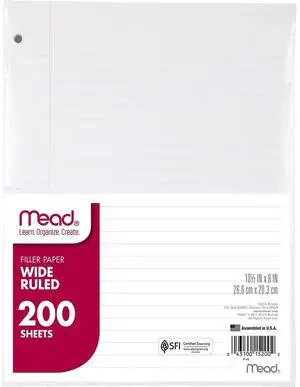 Loose Leaf Paper, Wide Ruled Filler Notebook Paper, 8" x 10-1/2", 200 Sheets, Fits 3-Ring Binder (15200) Loose Leaf Paper, Wide Ruled Filler Notebook Paper, 8" x 10-1/2", 200 Sheets, Fits 3-Ring Binder (15200)